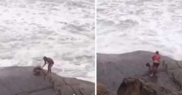 Vídeo: Turistas são arrastados em praia do RJ após selfie em pedra